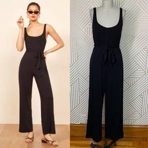 Reformation Jeans June Black Tencel Jersey Wide-Leg Jumpsuit Size XS.